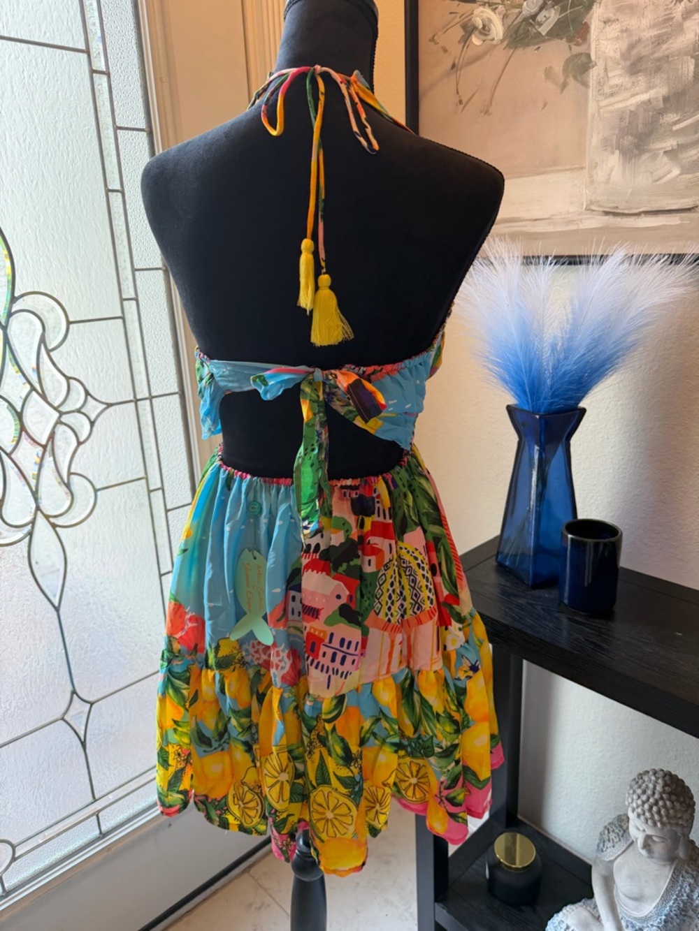 Antica Sartoria 2026 Halter Mini Dress in Bright Positano Lemon Print NWT O/S - Picture 5 of 6